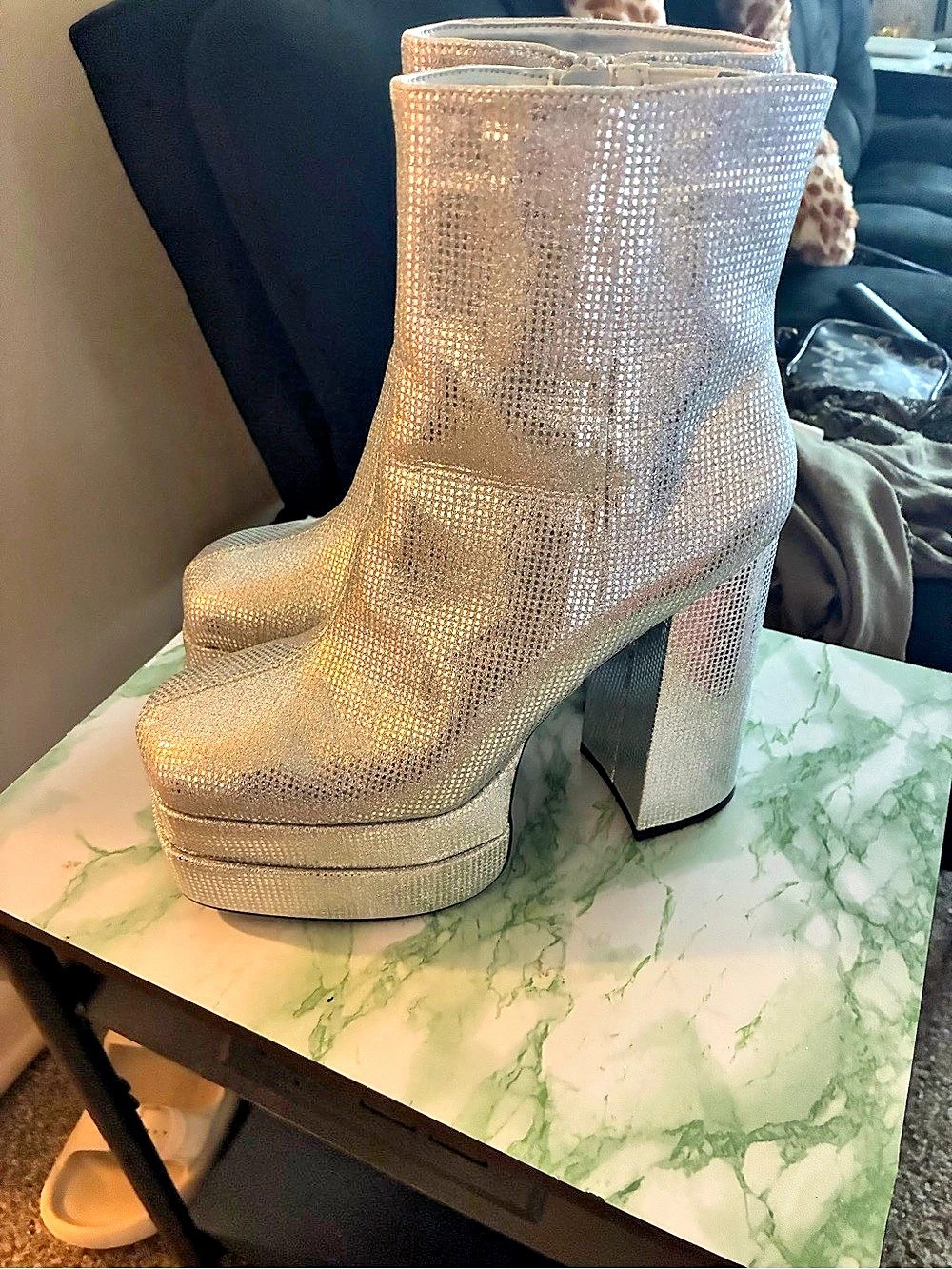 Silver Platform Heeled Boots Like New